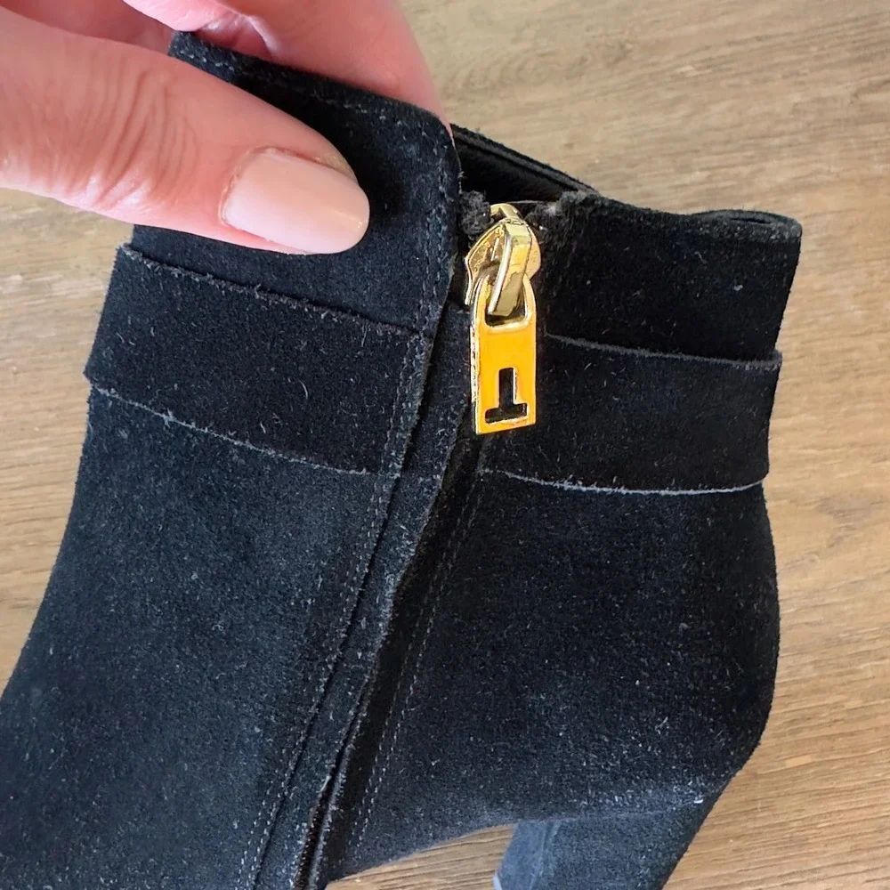 Ted Baker Sailly Suede Leather Black & Gold Ankle Boots-Bow Detail-Size US‎ 6